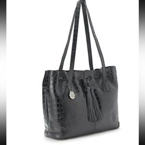 Patricia Nash Leather Drawstring Witney Tote in black croc-embossed leather